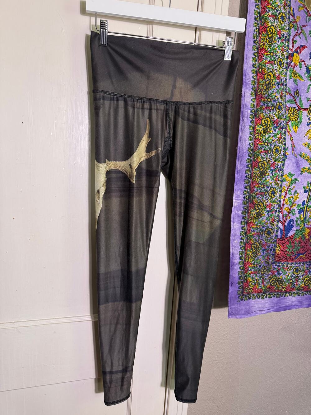 Teeki Deer Skull Leggings Black Antler Western Gothic Yoga Pants - Small